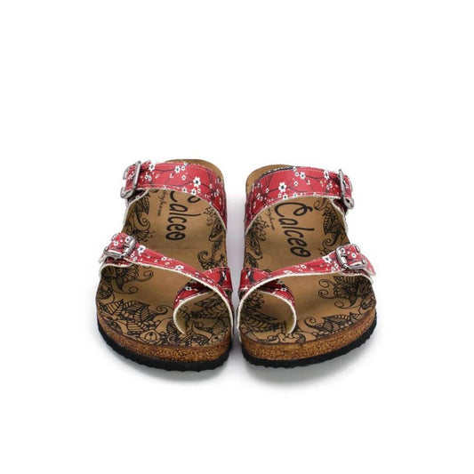 Red & White Floral Strappy Sandal CAL1003