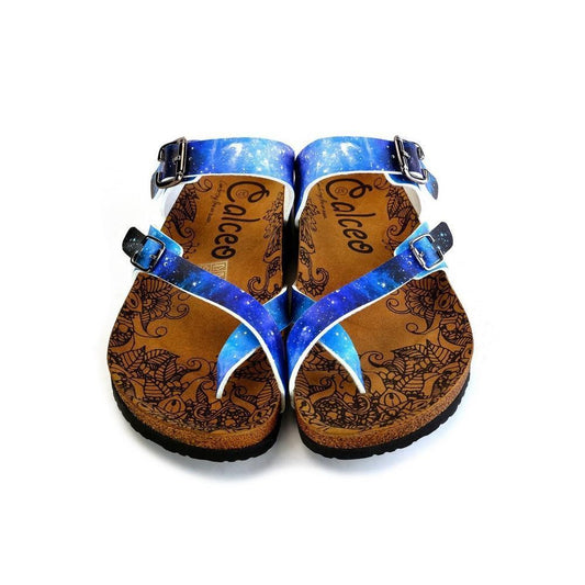 Blue, Black, Light Blue Tones and Glittering Sky Pattern Sandal - CAL1014 (774931578976)