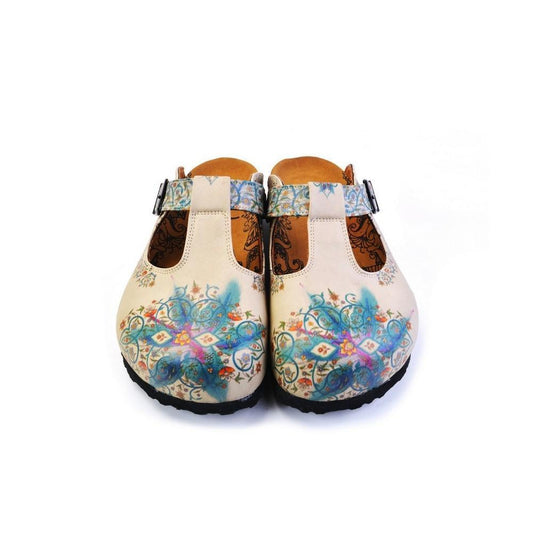White & Blue Floral T-Strap Mule CAL1501 (774933348448)
