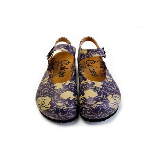 Dark Blue and Cream Windy Clouds Patterned Clogs - CAL1602 (774941245536)