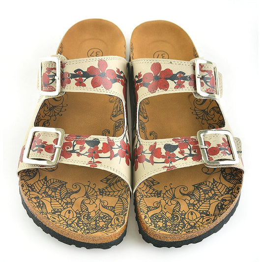 Cream & Red Floral Two-Strap Buckle Sandal CAL207 (737699856480)