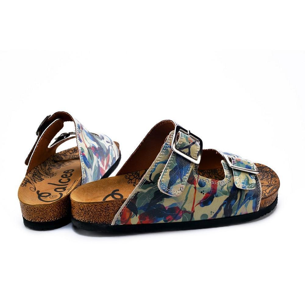 Blue, Green and Colored Flowers Patterned Sandal - CAL213 (774942621792)