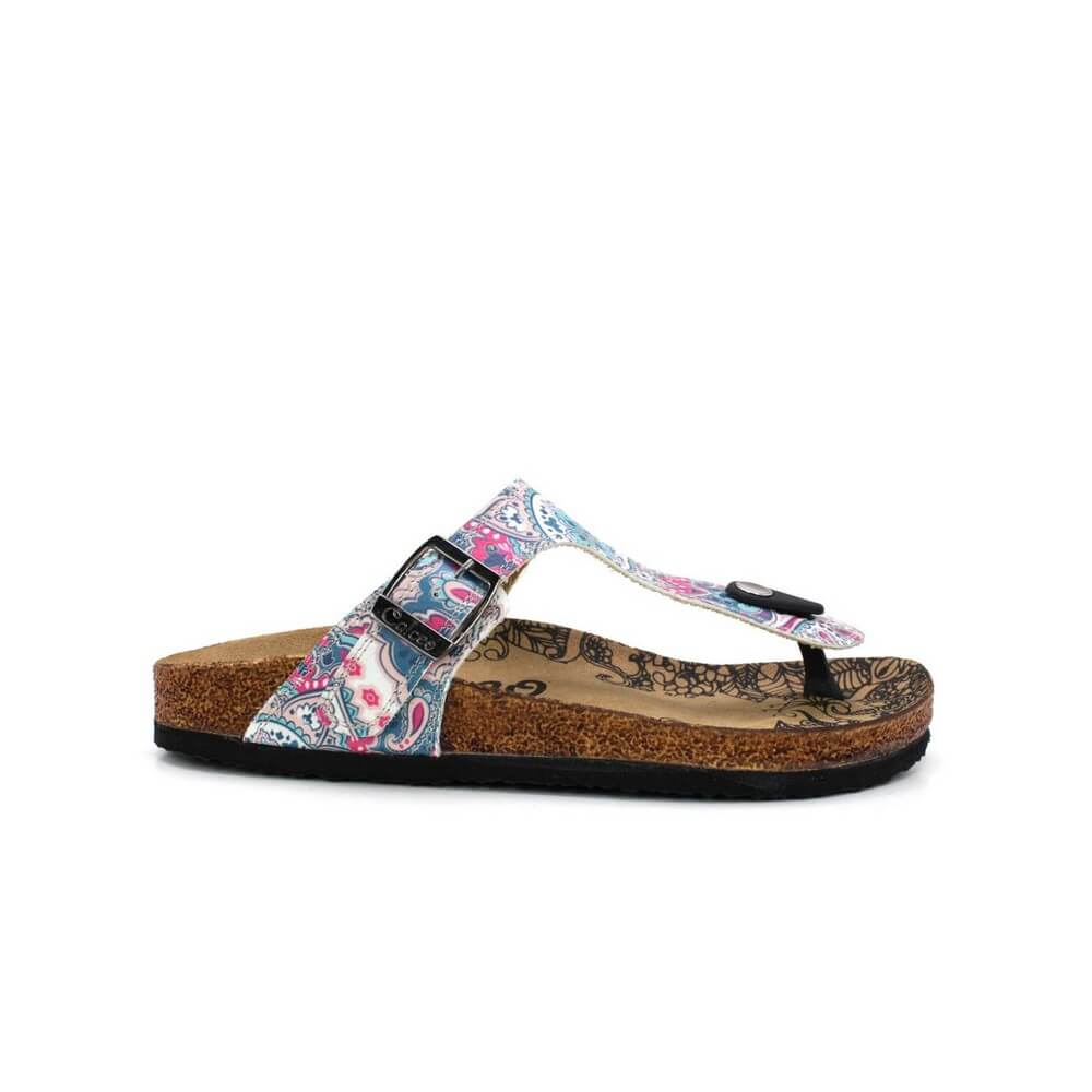 White & Pink Medallion T-Strap Sandal CAL504