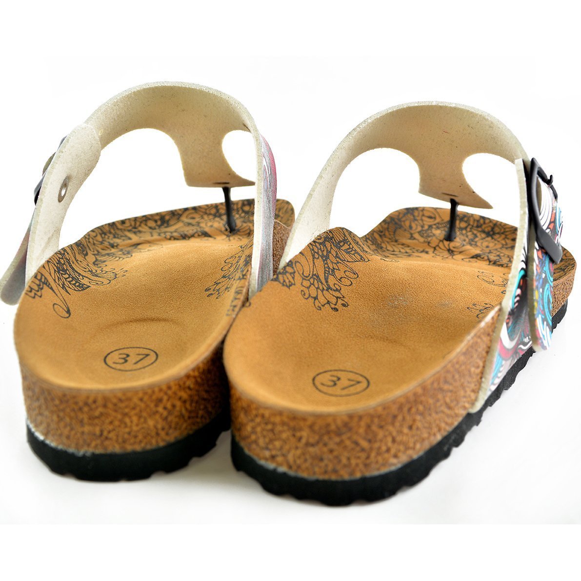 Turquoise & Pink Abstract T-Strap Sandal CAL511 (737680687200)