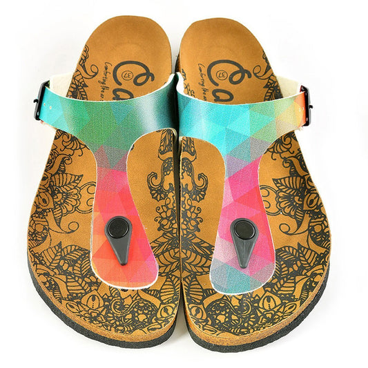 Green & Red Abstract T-Strap Sandal CAL522 (737679966304)