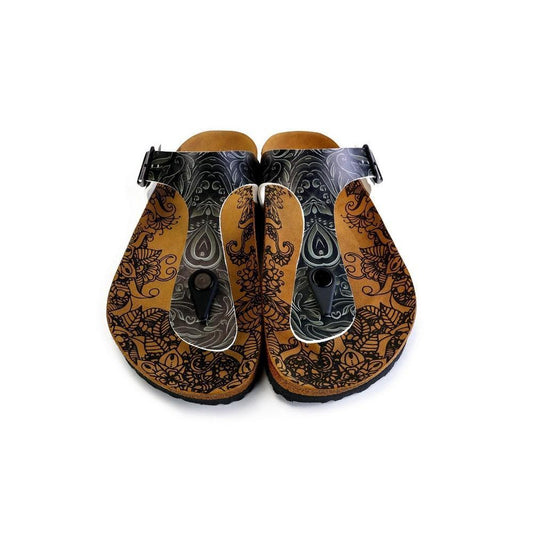 Black and Grey Patterned Flowers Sandal - CAL529 (774936232032)