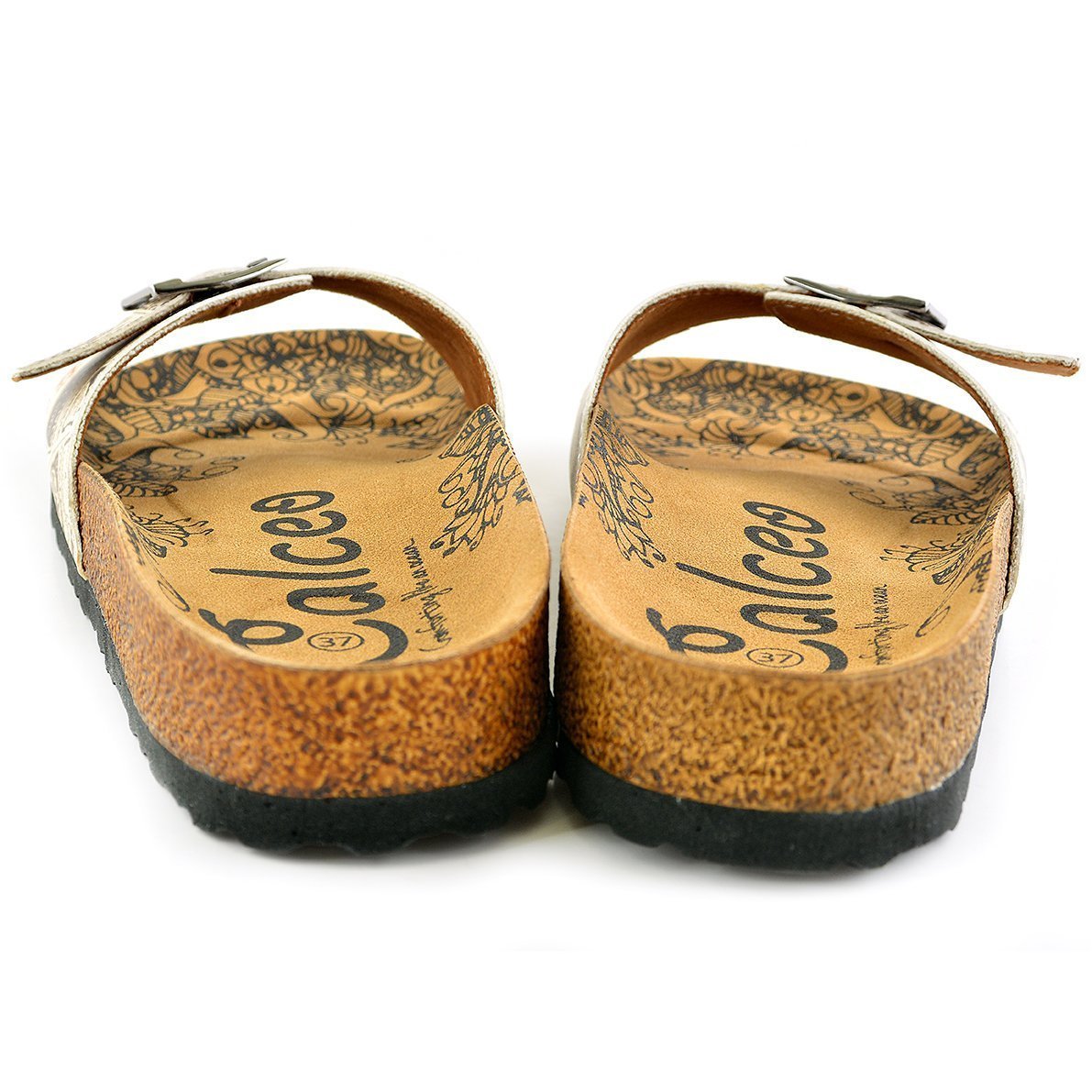 Beige Newspaper Buckle-Accent Sandal CAL905 (737678983264)