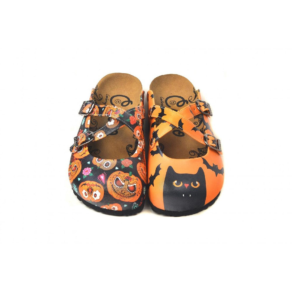 Orange & Black Jack-O-Lantern & Cat Clogs - WCAL3238