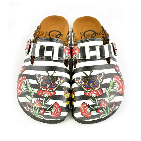 Black & White Stripe Butterfly Clogs WCAL363 (774939082848)