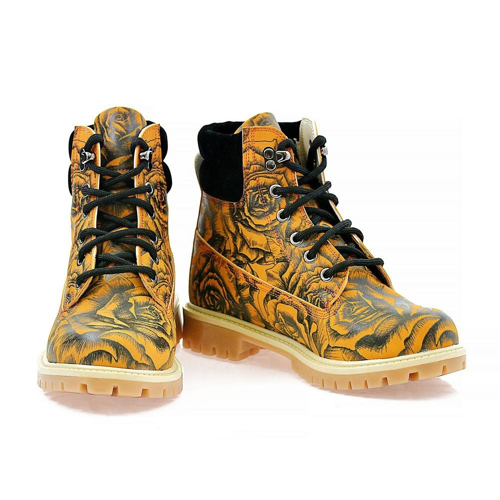 Orange & Black Rose Drawings in Art Short Boots ACAT105 (1329355030624)