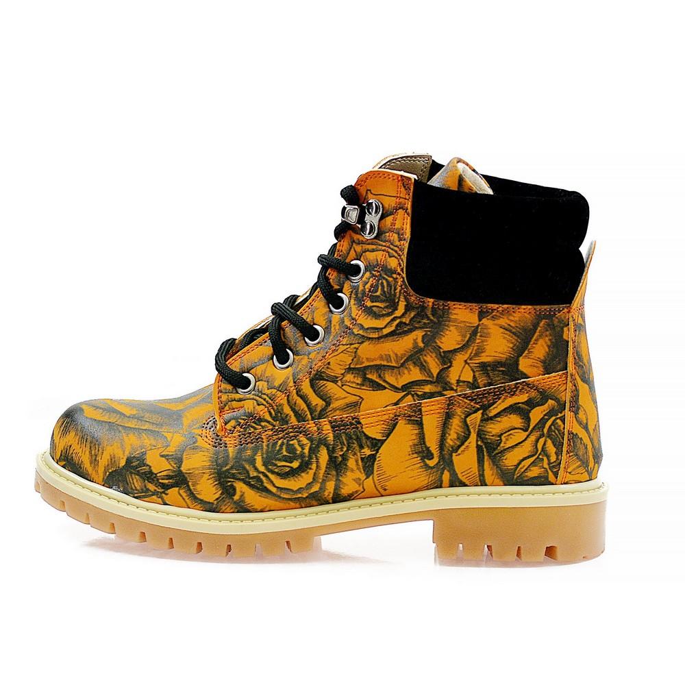 Orange & Black Rose Drawings in Art Short Boots ACAT105 (1329355030624)