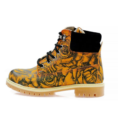Orange & Black Rose Drawings in Art Short Boots ACAT105 (1329355030624)
