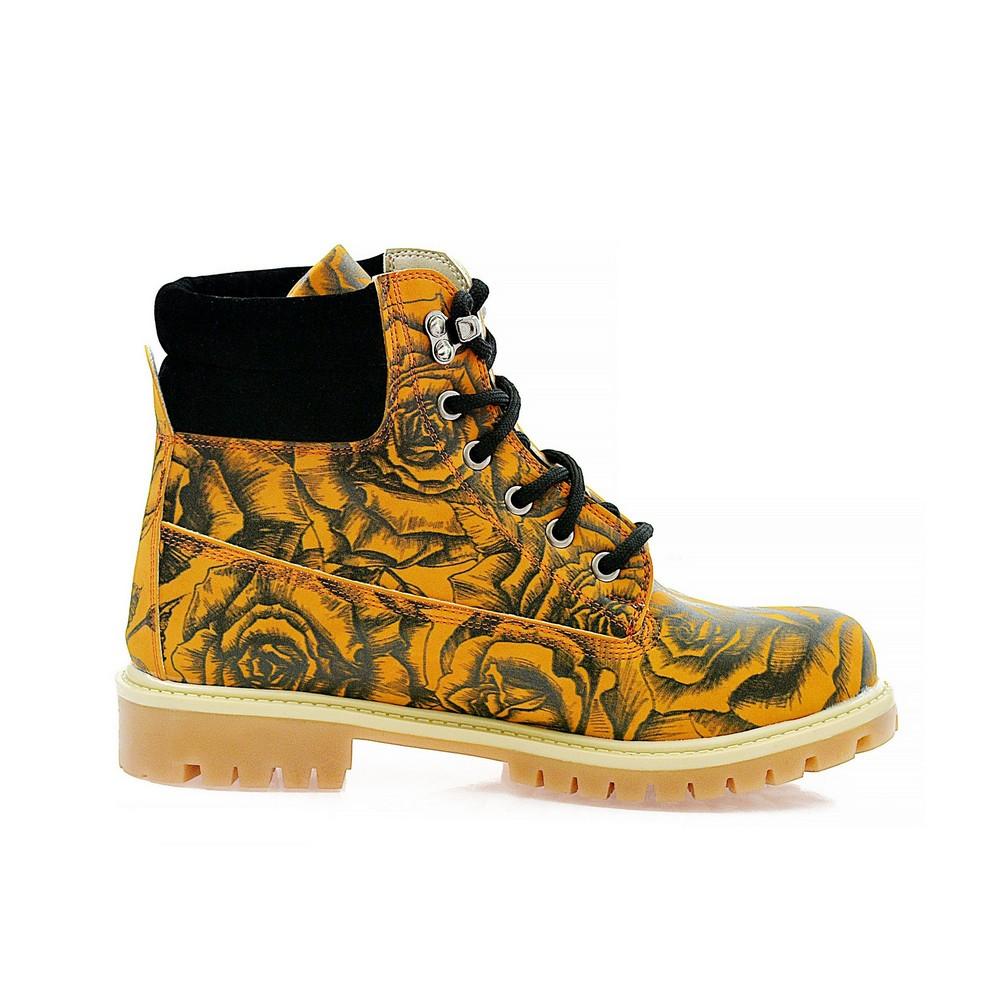 Orange & Black Rose Drawings in Art Short Boots ACAT105 (1329355030624)