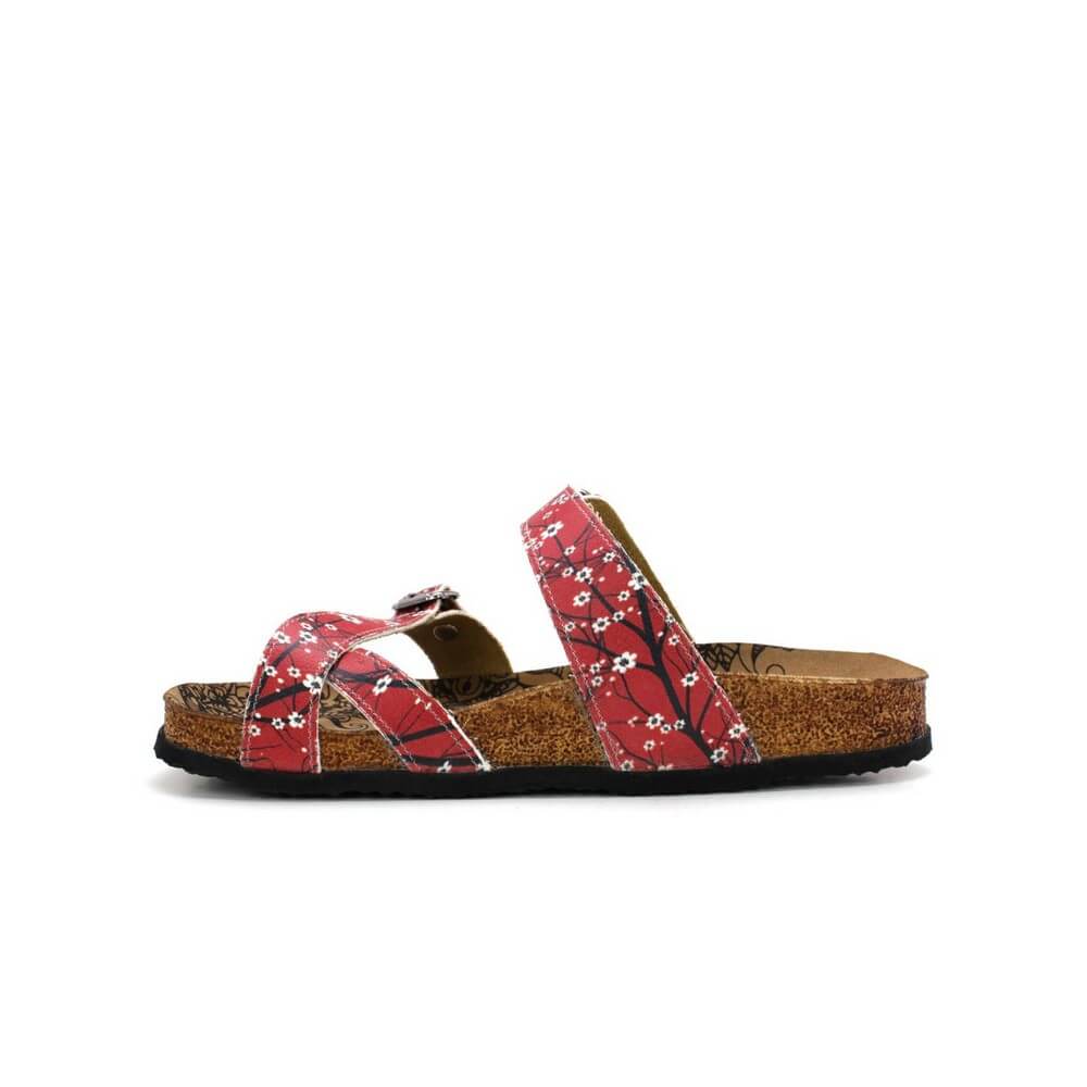 Red & White Floral Strappy Sandal CAL1003