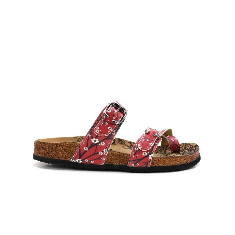 Red & White Floral Strappy Sandal CAL1003