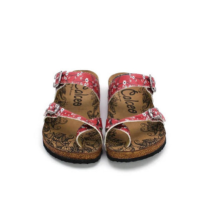 Red & White Floral Strappy Sandal CAL1003