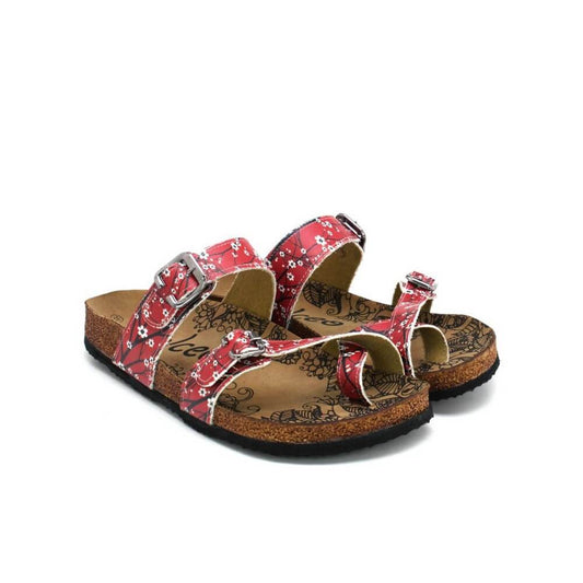 Red & White Floral Strappy Sandal CAL1003