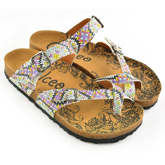 White & Pink Mosaic Strappy Sandal CAL1004 (737685110880)