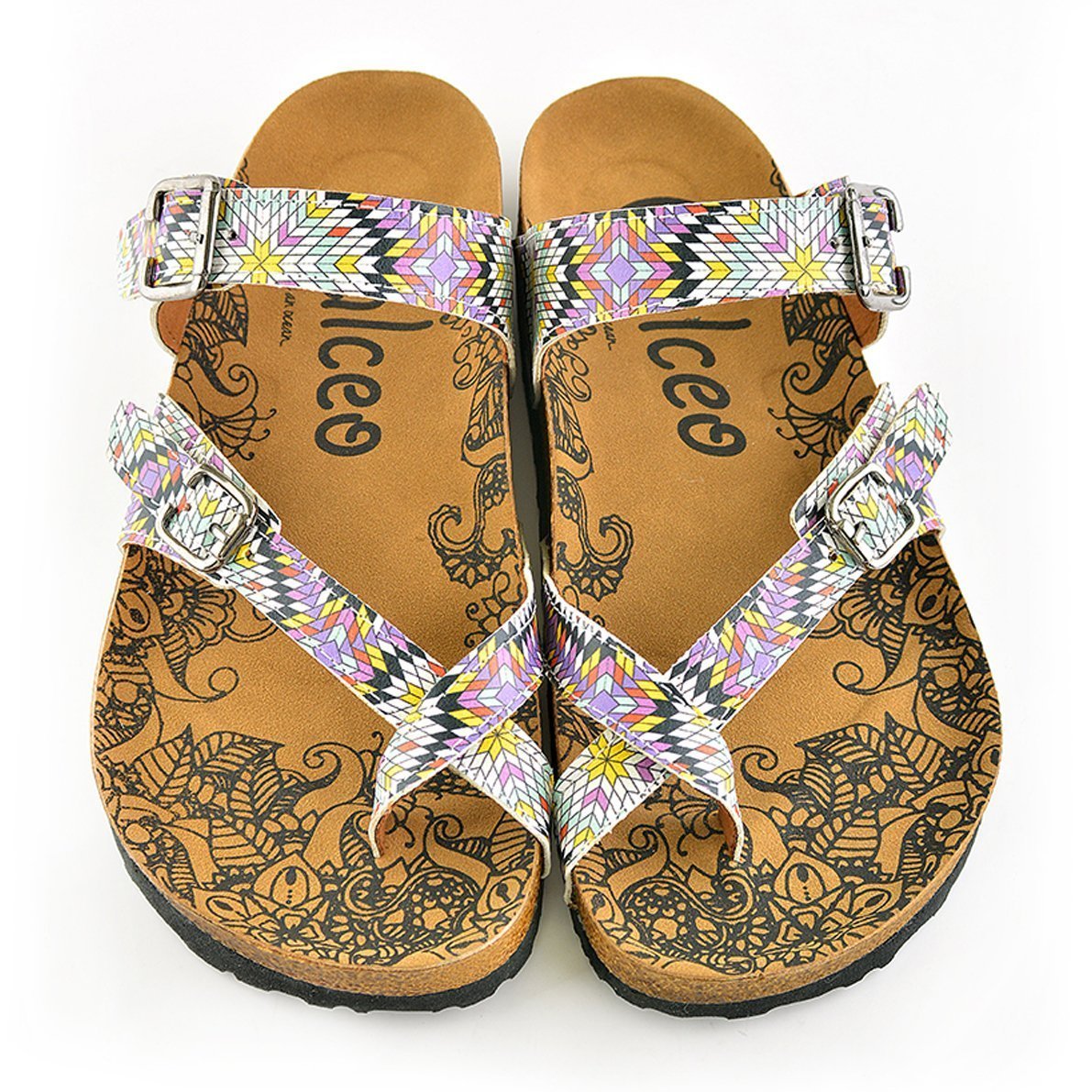 White & Pink Mosaic Strappy Sandal CAL1004 (737685110880)