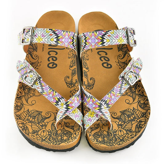 White & Pink Mosaic Strappy Sandal CAL1004 (737685110880)