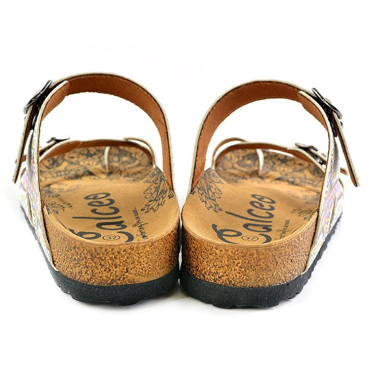 White & Pink Mosaic Strappy Sandal CAL1004 (737685110880)