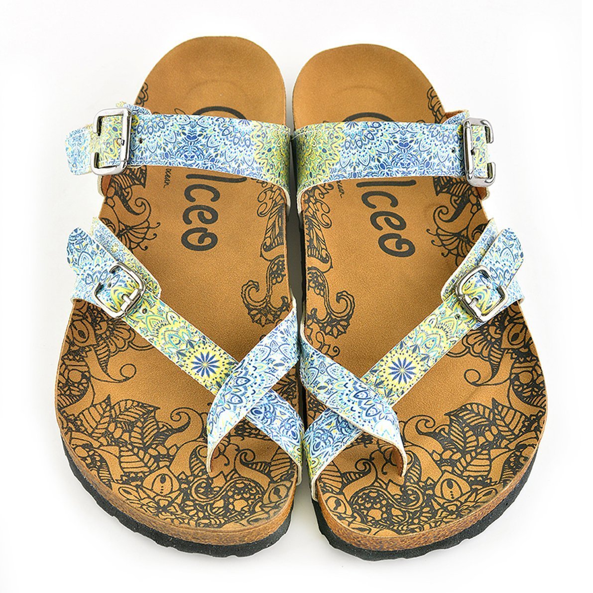 Blue & Yellow Floral Strappy Sandal CAL1005 (737684947040)