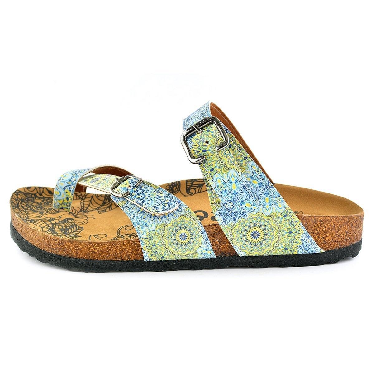 Blue & Yellow Floral Strappy Sandal CAL1005 (737684947040)