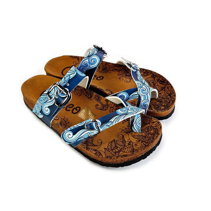 Light Blue and White, Sea Wavy Dark Blue Pattern Sandal - CAL1013 (774931382368)