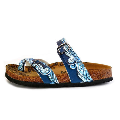 Light Blue and White, Sea Wavy Dark Blue Pattern Sandal - CAL1013 (774931382368)