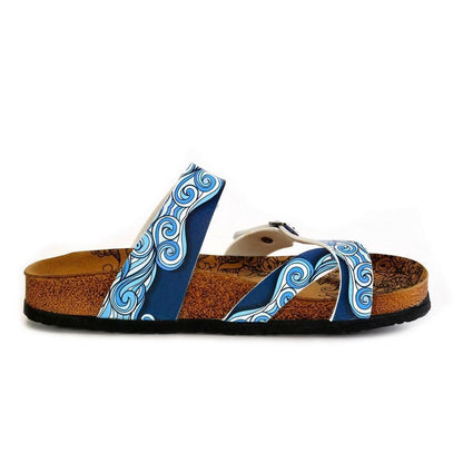 Light Blue and White, Sea Wavy Dark Blue Pattern Sandal - CAL1013 (774931382368)