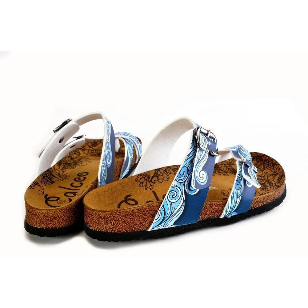 Light Blue and White, Sea Wavy Dark Blue Pattern Sandal - CAL1013 (774931382368)
