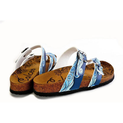 Light Blue and White, Sea Wavy Dark Blue Pattern Sandal - CAL1013 (774931382368)