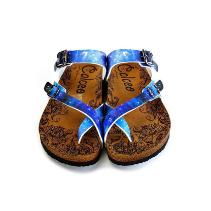 Blue, Black, Light Blue Tones and Glittering Sky Pattern Sandal - CAL1014 (774931578976)