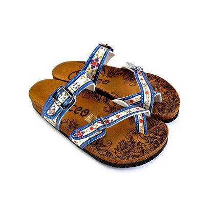 Dark Blue, Black and Cream Banded, Mosaic Color Flowers Patterned Sandal - CAL1015 (774931710048)