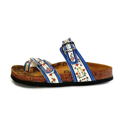 Dark Blue, Black and Cream Banded, Mosaic Color Flowers Patterned Sandal - CAL1015 (774931710048)