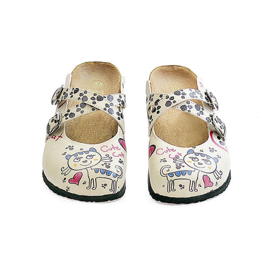 White Sketch Cat Clogs CAL109 (737683439712)