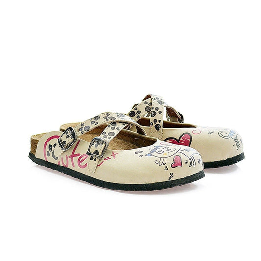 White Sketch Cat Clogs CAL109 (737683439712)