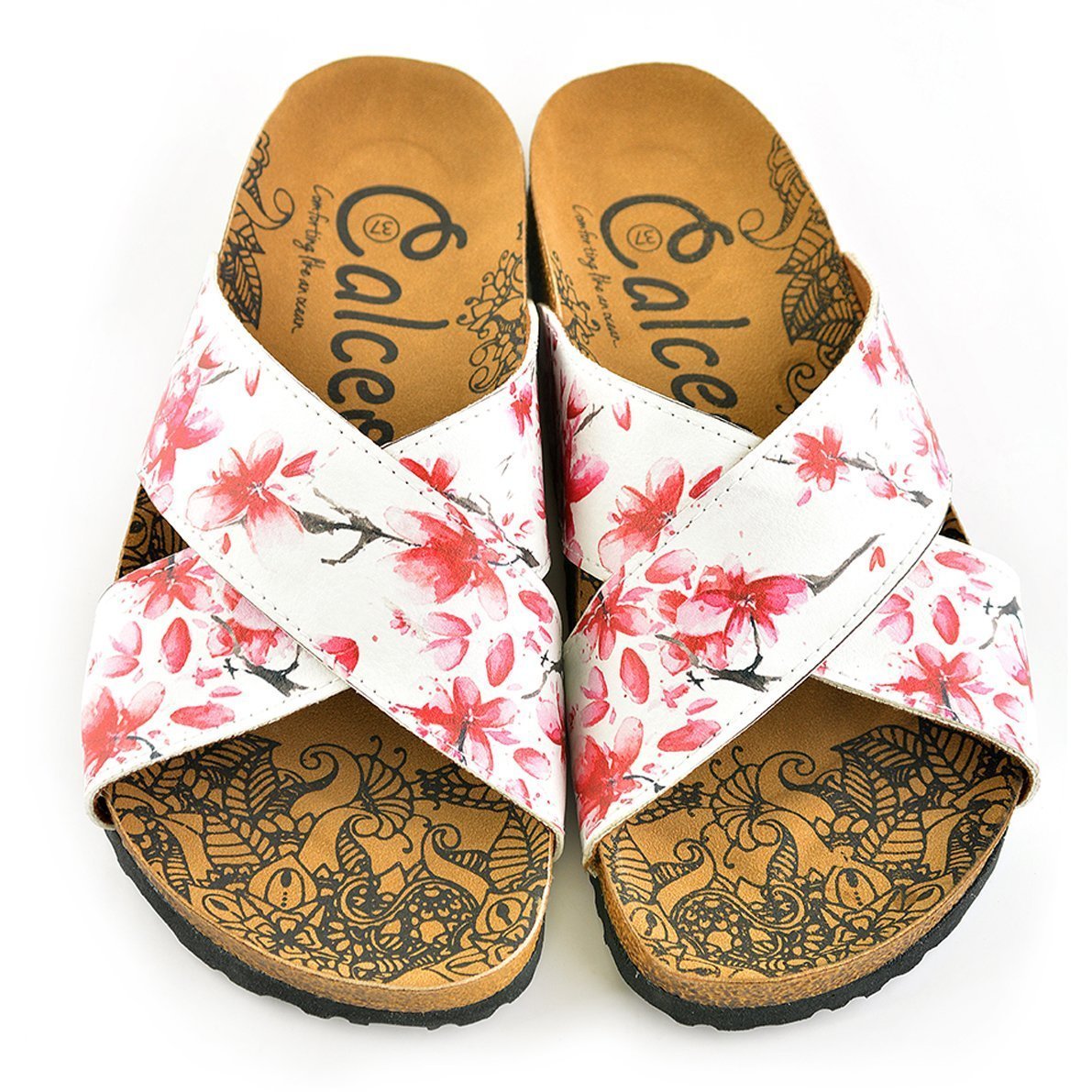 White & Red Floral Cross-Strap Sandal CAL1103 (737683374176)