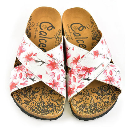 White & Red Floral Cross-Strap Sandal CAL1103 (737683374176)