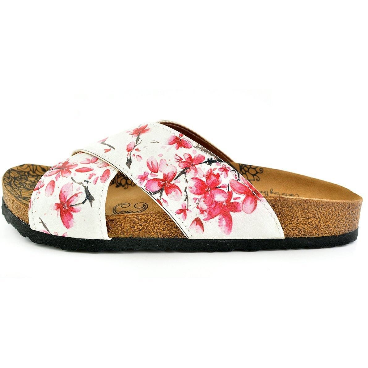 White & Red Floral Cross-Strap Sandal CAL1103 (737683374176)