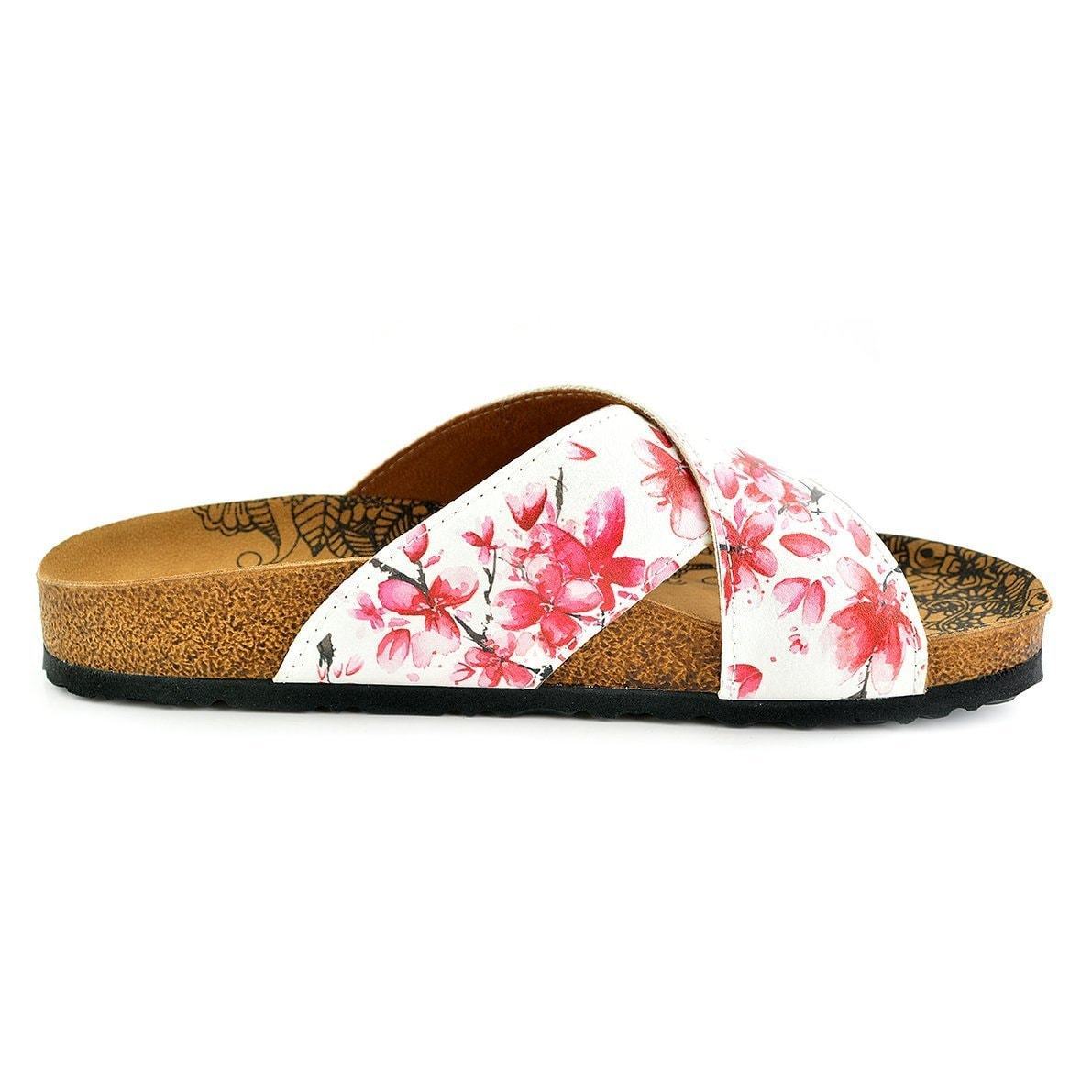 White & Red Floral Cross-Strap Sandal CAL1103 (737683374176)