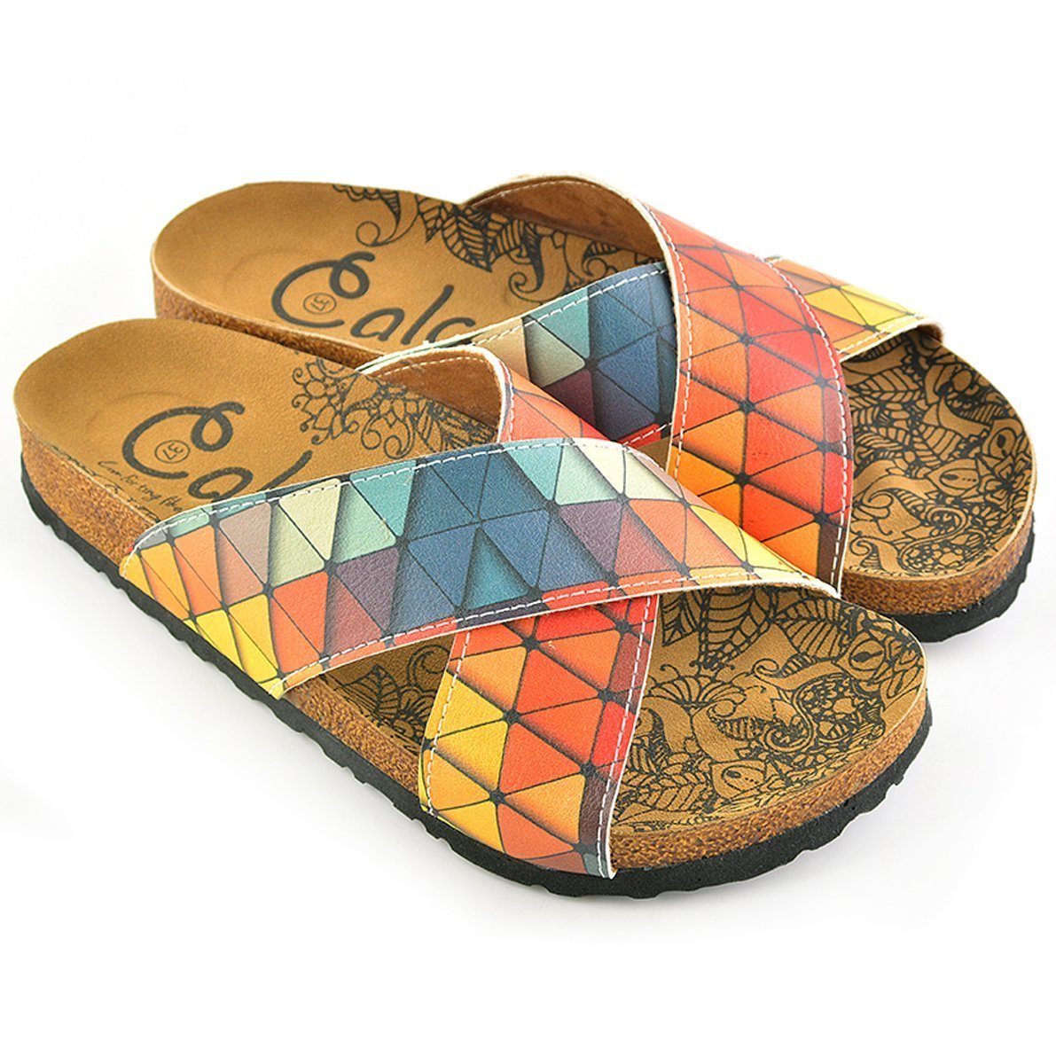 Orange & Blue Geometric Cross-Strap Sandal CAL1104 (737683341408)