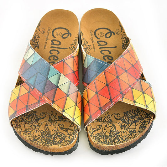 Orange & Blue Geometric Cross-Strap Sandal CAL1104 (737683341408)