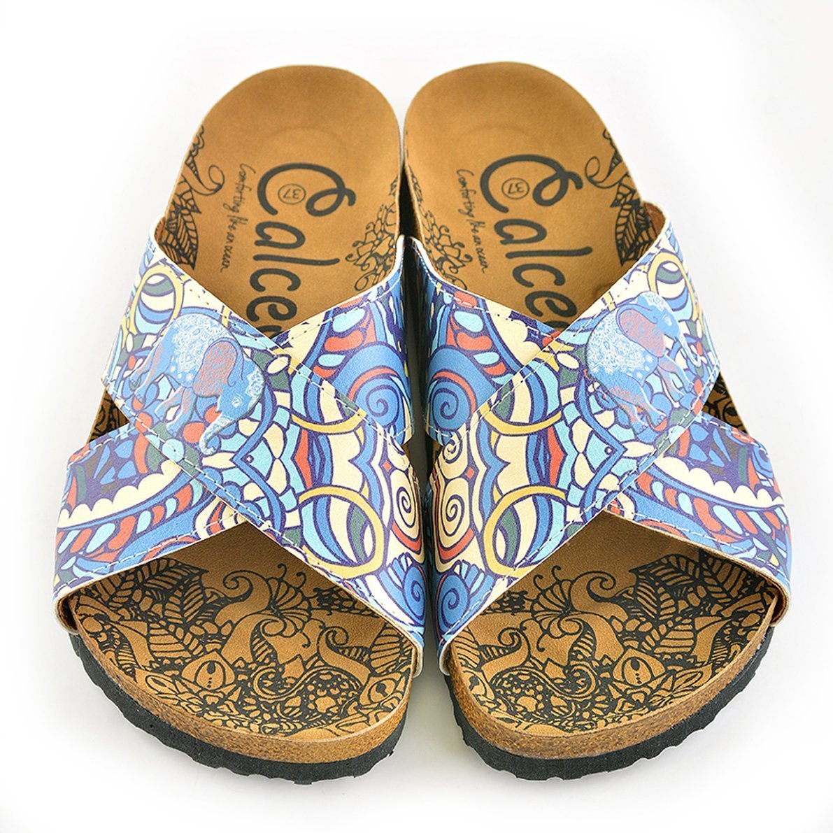 Blue & Yellow Elephant Cross-Strap Sandal CAL1108 (737683243104)