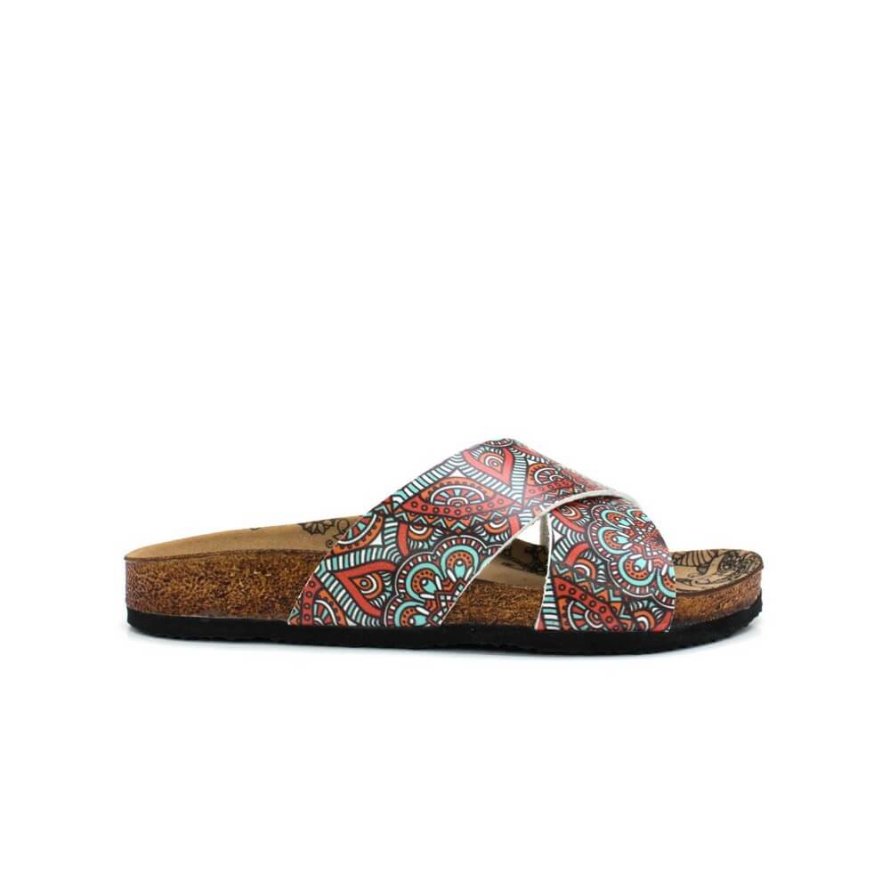 Orange, Red, White Flowers Patterned Sandal - CAL1111