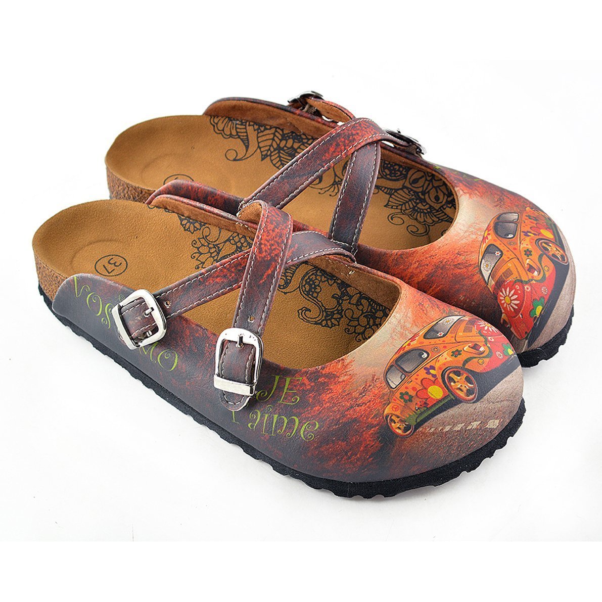 Red & Orange Floral Car Clogs CAL121 (737682948192)
