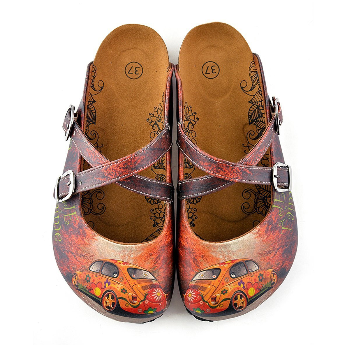 Red & Orange Floral Car Clogs CAL121 (737682948192)