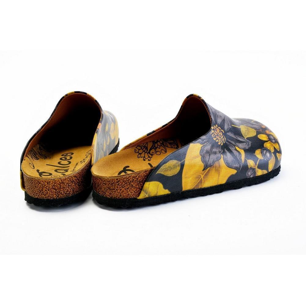 Black Flowers and Yellow Leaf Sandal - CAL1408 (774941016160)