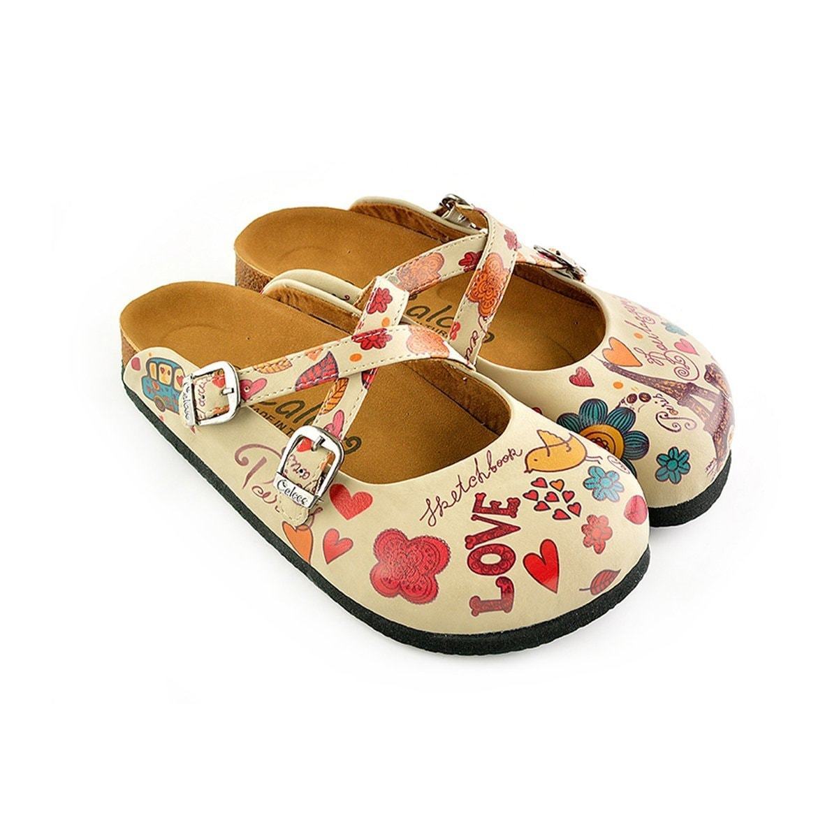 Cream & Pink Love Clogs CAL144 (737682882656)