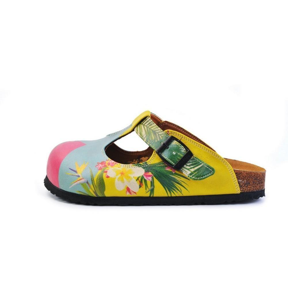 Blue & Pink Floral Color Block T-Strap Mule CAL1502 (774933479520)
